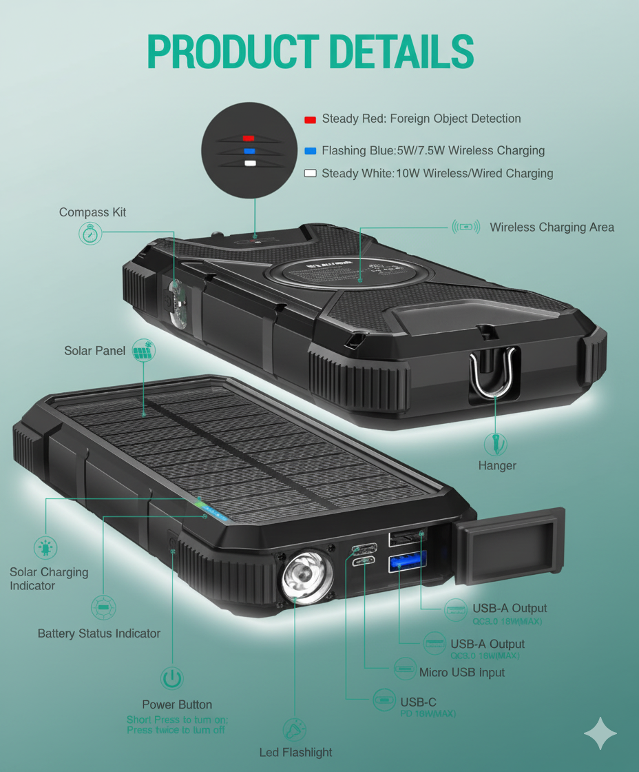 SolarPower Pro™ 20,000mAh Charger